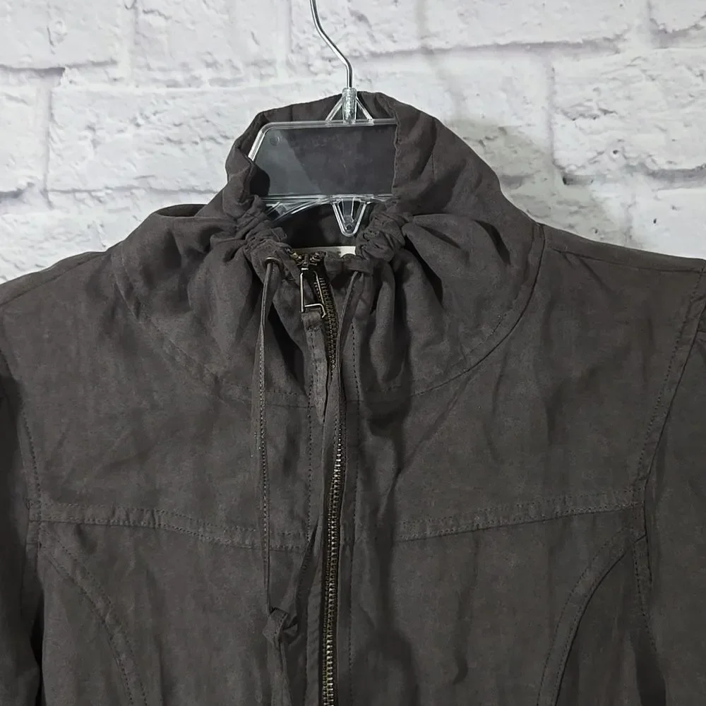 Faux Suede Moto Jacket Brown Lightweight Velvety Roll Tab Utility Women’s Large